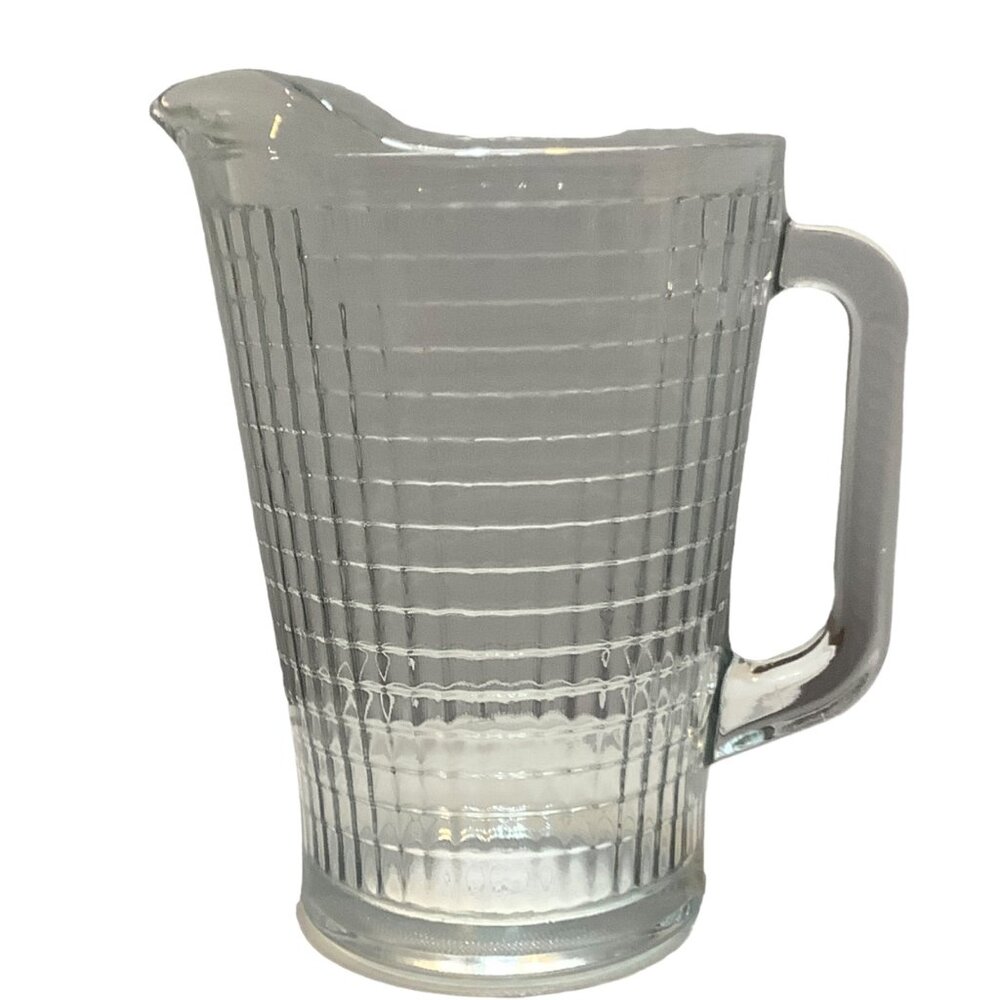 Vtg Libbey Crisa Glass Pitcher 8.5" Tall‎ Heavy Duty Basket Weave Design